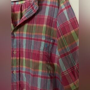 Ralph Lauren Pink Plaid Casual Button Down Short Sleeve Golf Shirt Size XL Tall